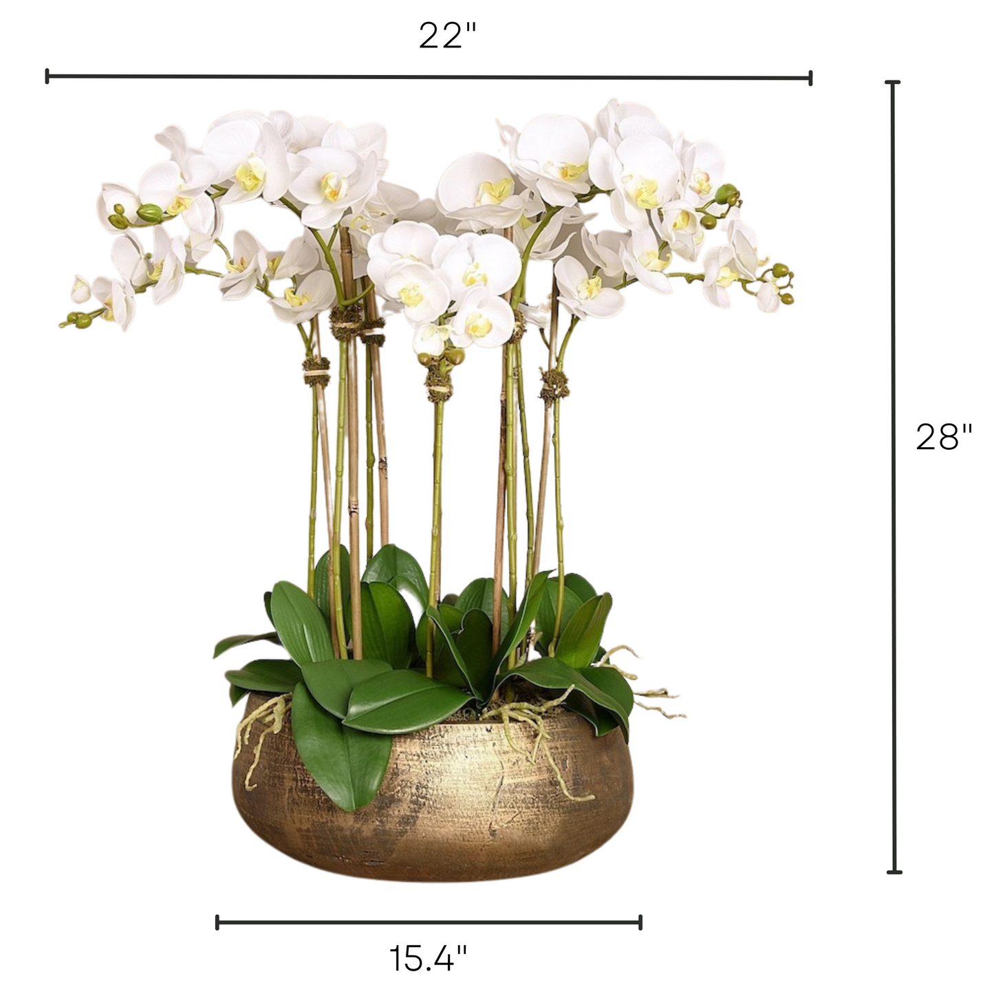 Faux White Orchid Arrangement in Matte Gold Planter