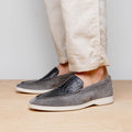 11-603-GRY BENE Sueded Italian Goatskin & Crocodile Loafer Grey