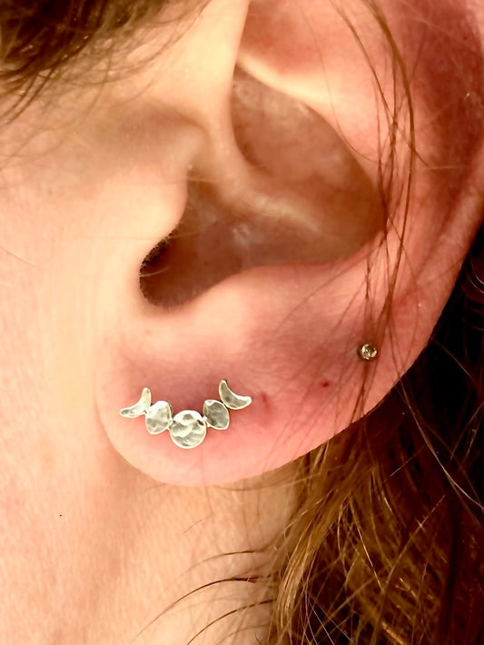 Moon Phase Stud Earrings in Sterling Silver