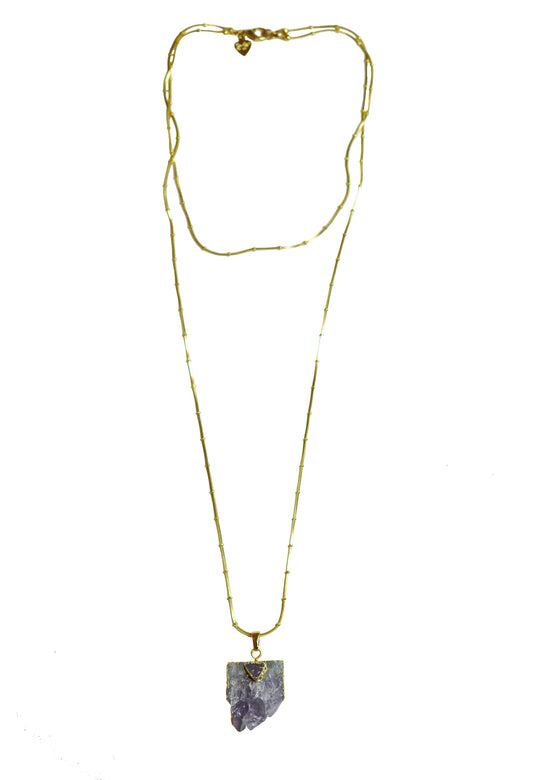 Double Chain Amethyst Pendant Necklace