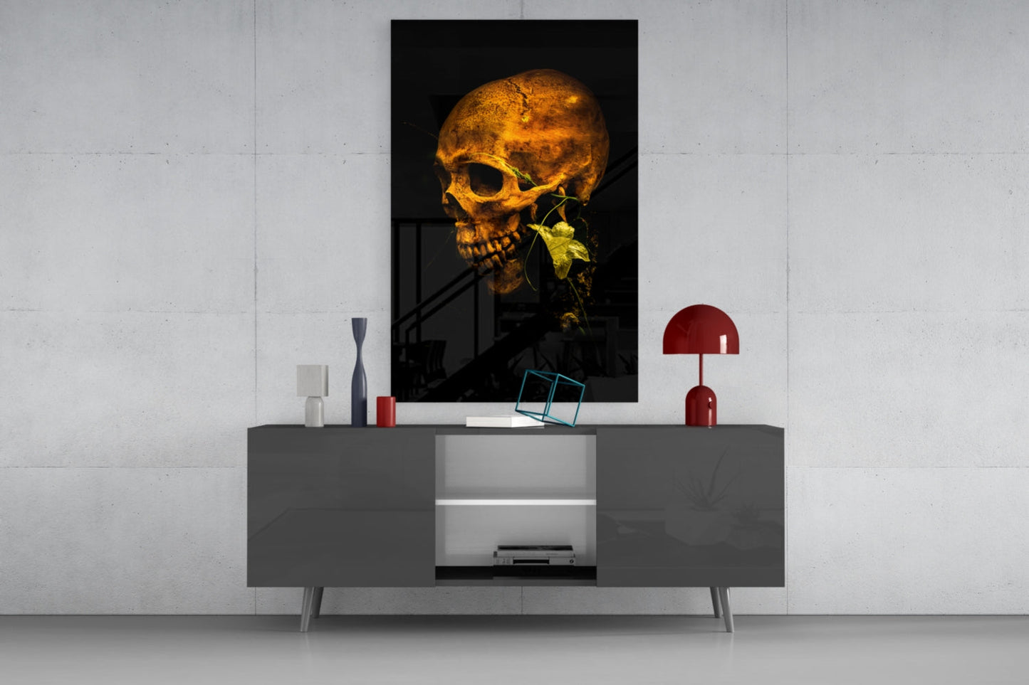 Flower and Skull Glass Wall Art