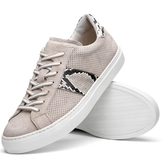 66-100-GRY OLYMPIAS Genuine Python and Italian Sueded Goatskin, Grey