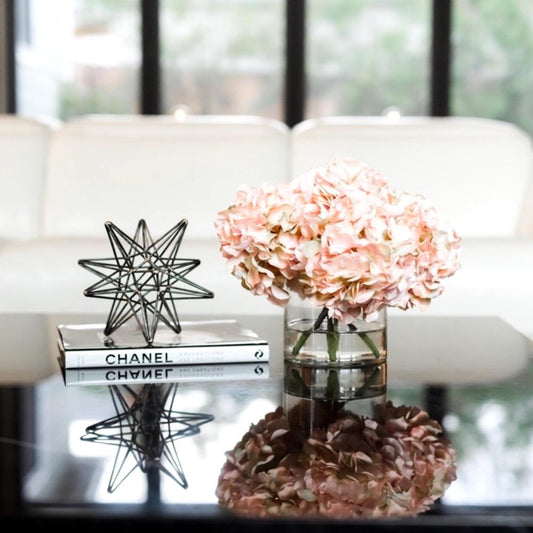 Silk Hydrangeas Arrangement in Glass Vase - Pink