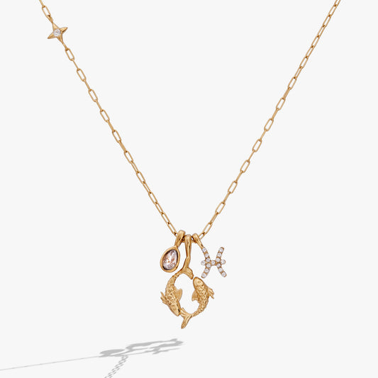 Pisces Zodiac Charm Cluster Necklace