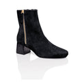 Arina Dress Ankle Bootie with a Block Heel in Black Suede
