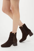 Arina Dress Ankle Bootie with a Block Heel in Café