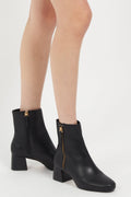 Arina Dress Ankle Bootie with a Block Heel in Black Leather