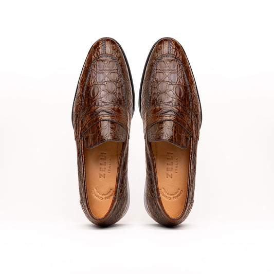 11-201-CGM ROMA Crocodile Penny Loafer, Cognac
