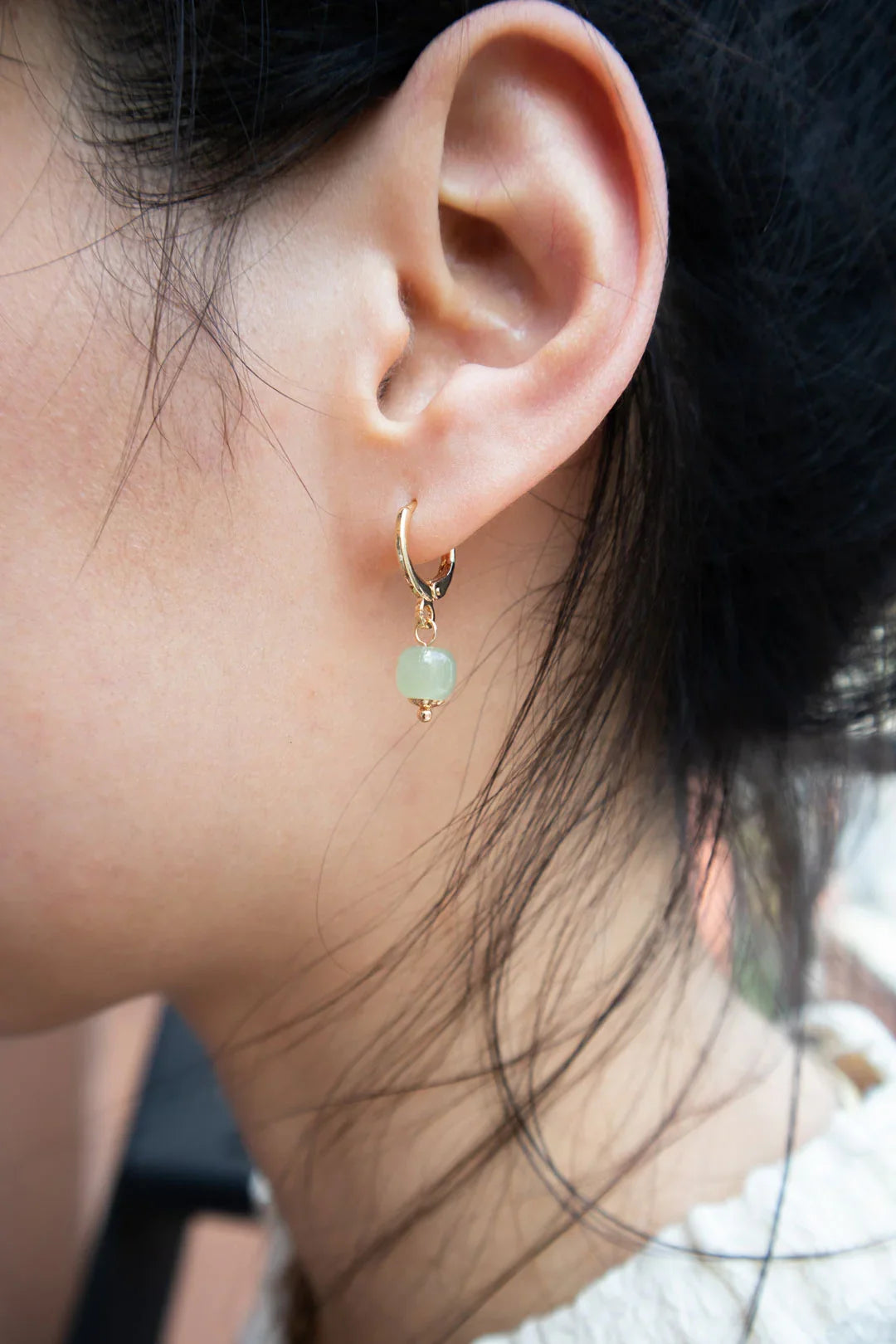 Berry — Small Hoop With Green Bead Earrings