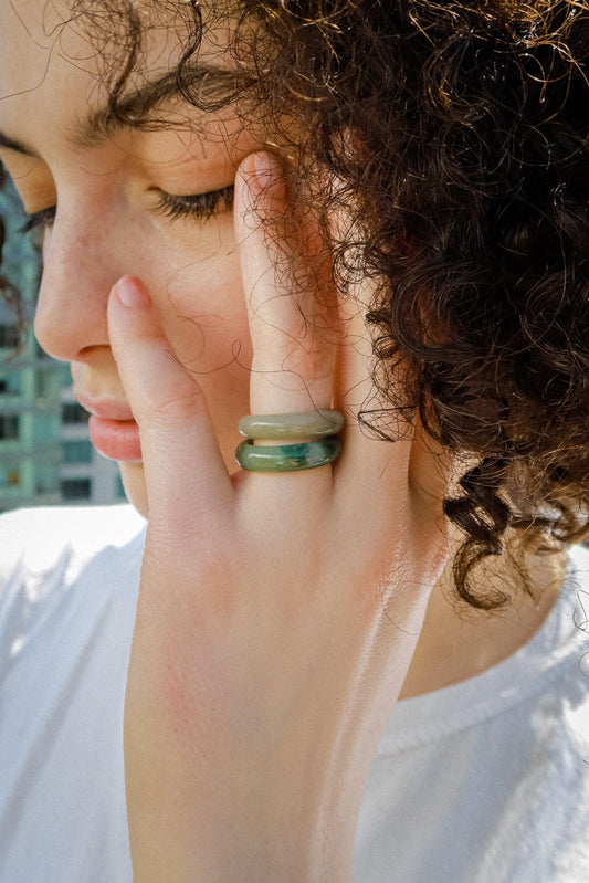 Chess — Light/Dark Cyan Jade Ring