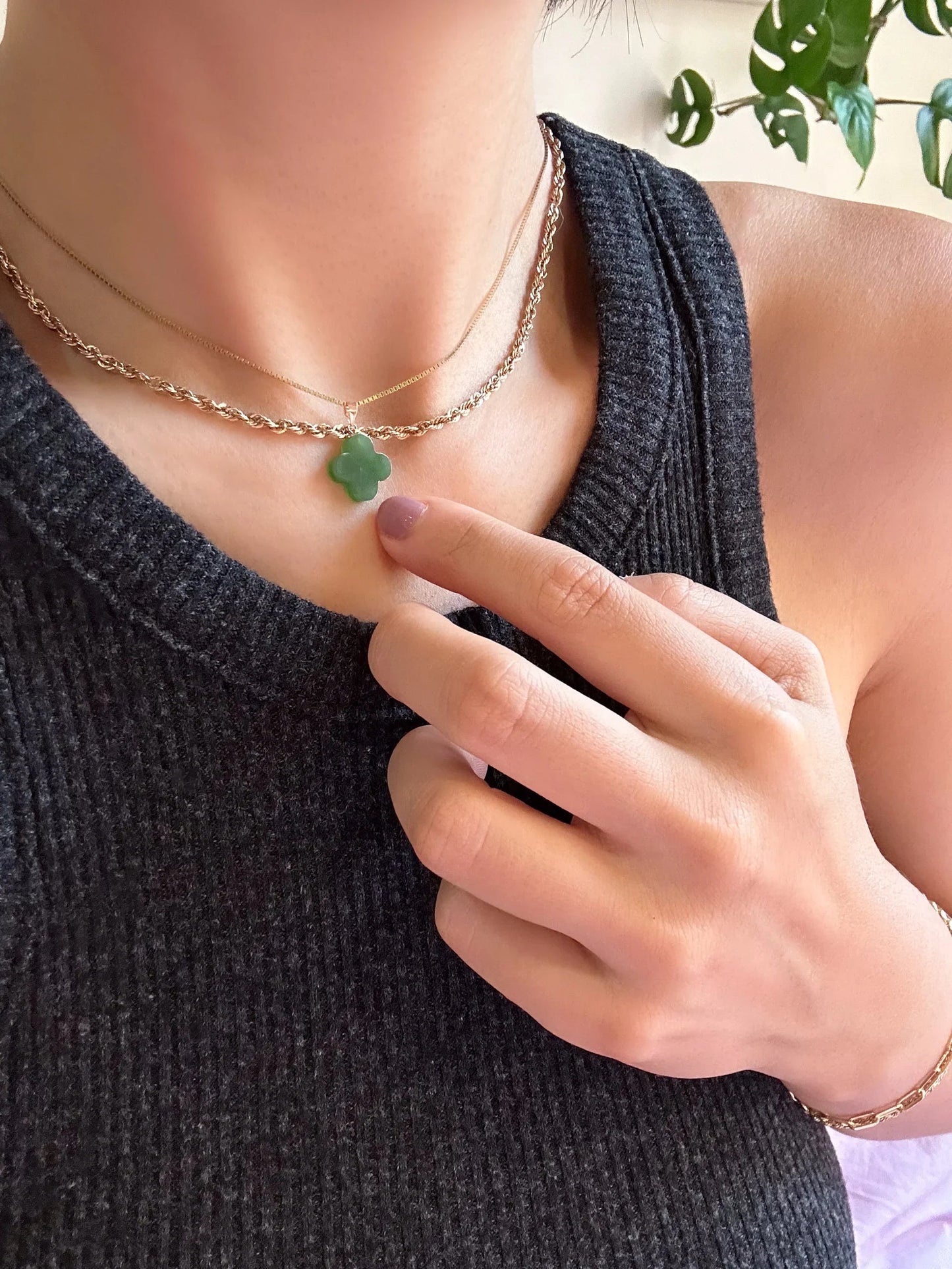 Clover — Green Jade Pendant Necklace