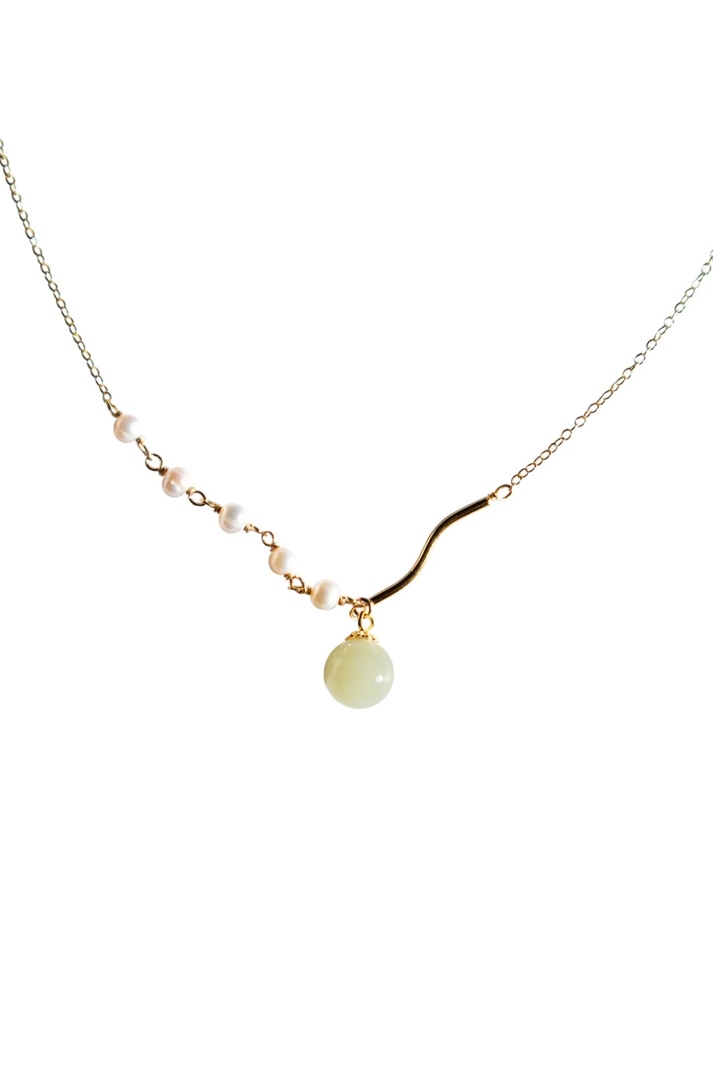 Isla — Green Jade and Freshwater Pearl Necklace