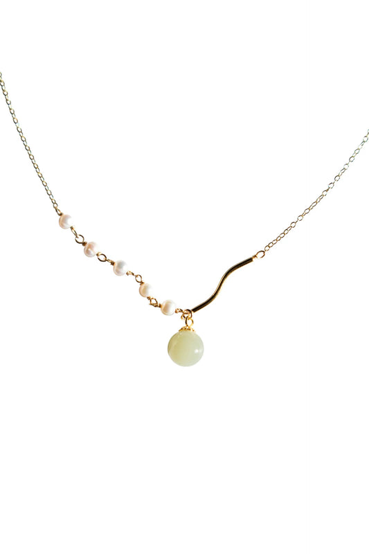 Isla — Green Jade and Freshwater Pearl Necklace