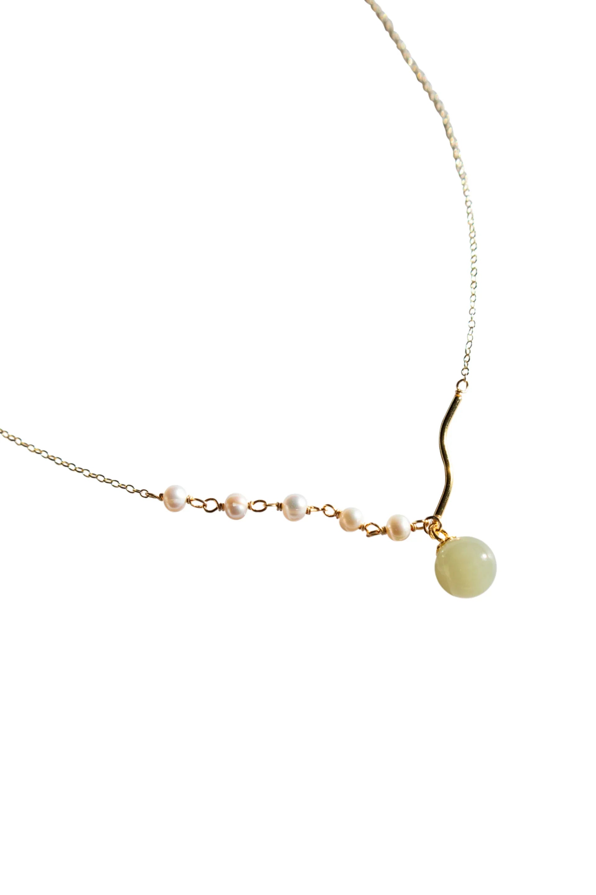 Isla — Green Jade and Freshwater Pearl Necklace
