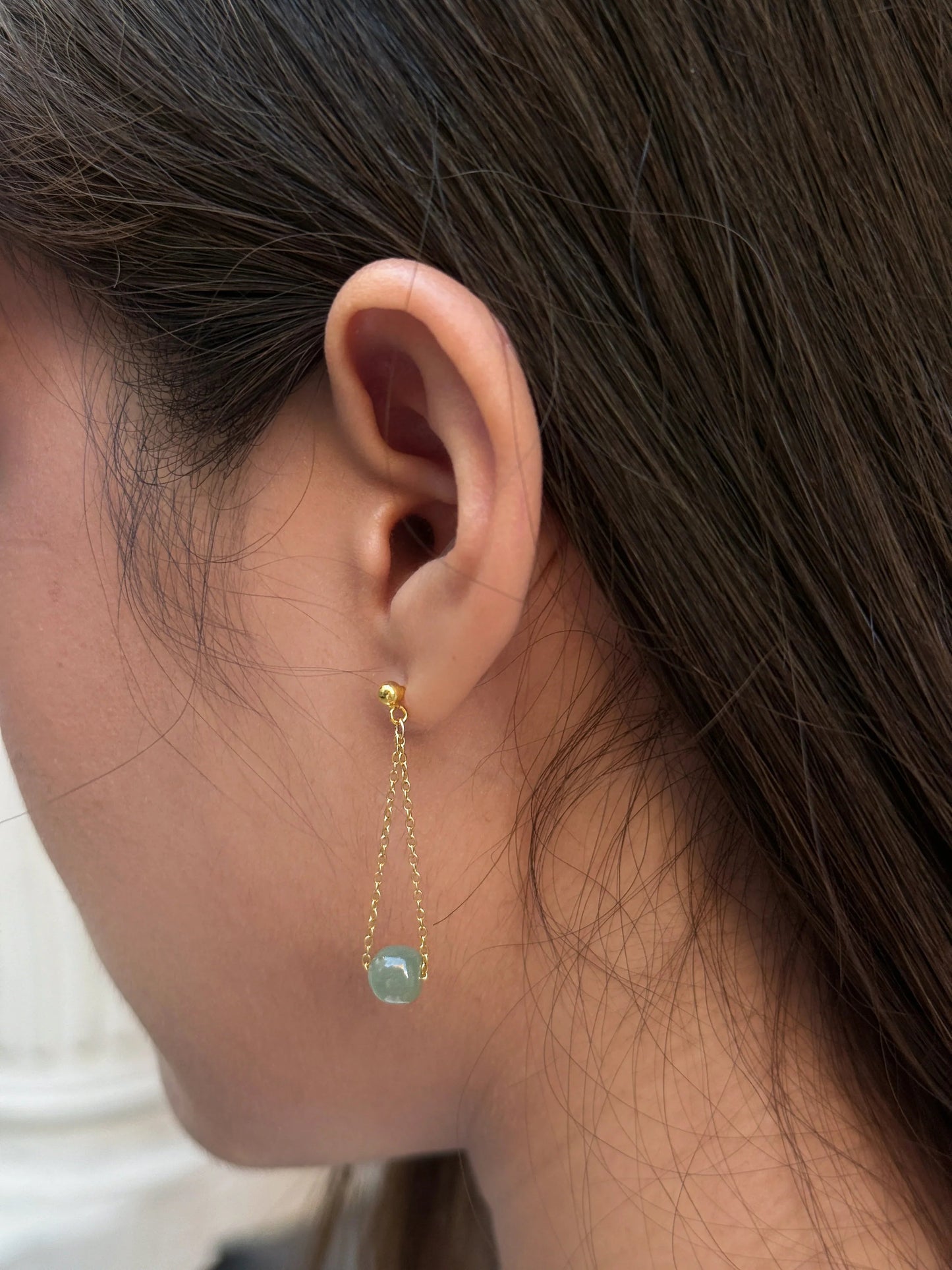 Zodiac collection | Libra — Skinny gold chain jade earrings