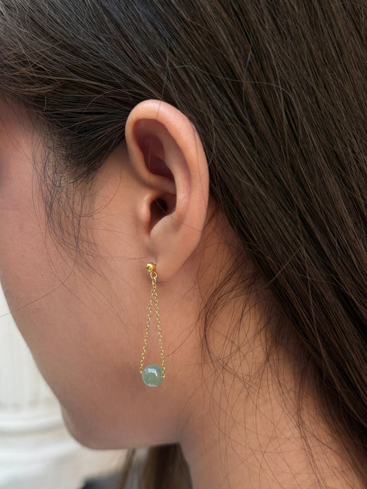 Zodiac collection | Libra — Skinny gold chain jade earrings