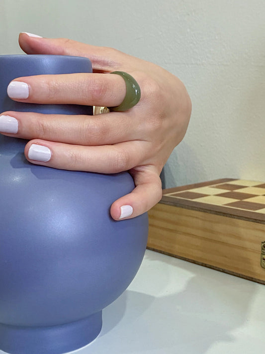 Pyra — Teardrop Green Jade Ring