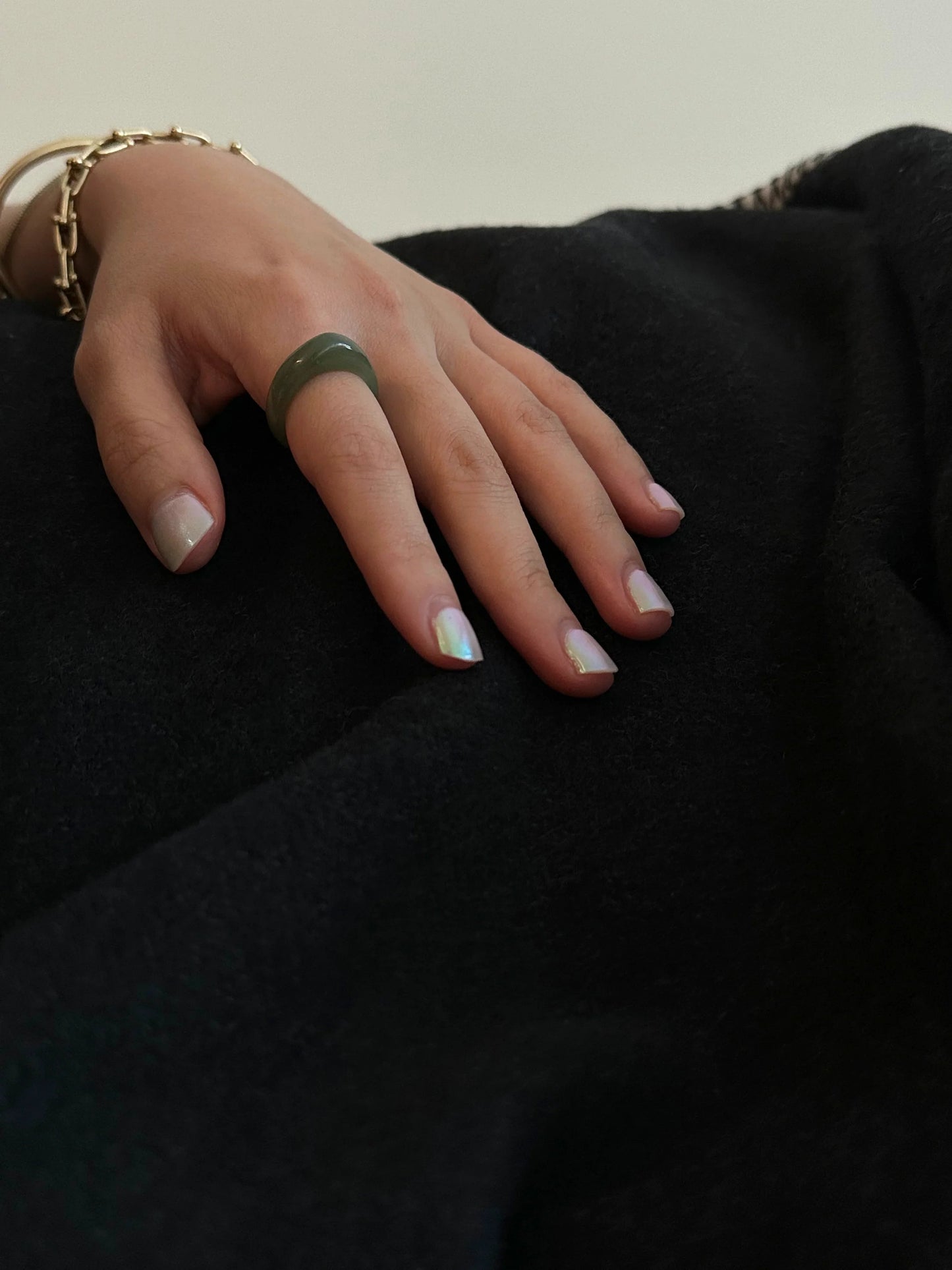 Pyra — Teardrop Green Jade Ring