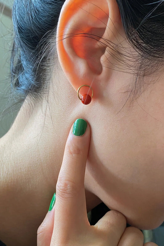 Red Bean — Red Agate Earrings