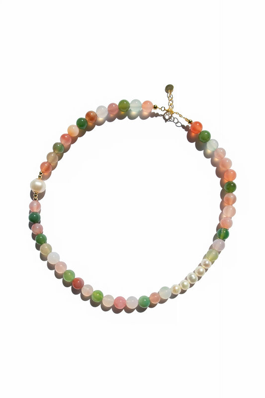 Summer — Beaded Gemstone & Pearl Choker Necklace