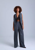 Broadway Sophia Longline Virgin Wool Waistcoat in Mid Grey