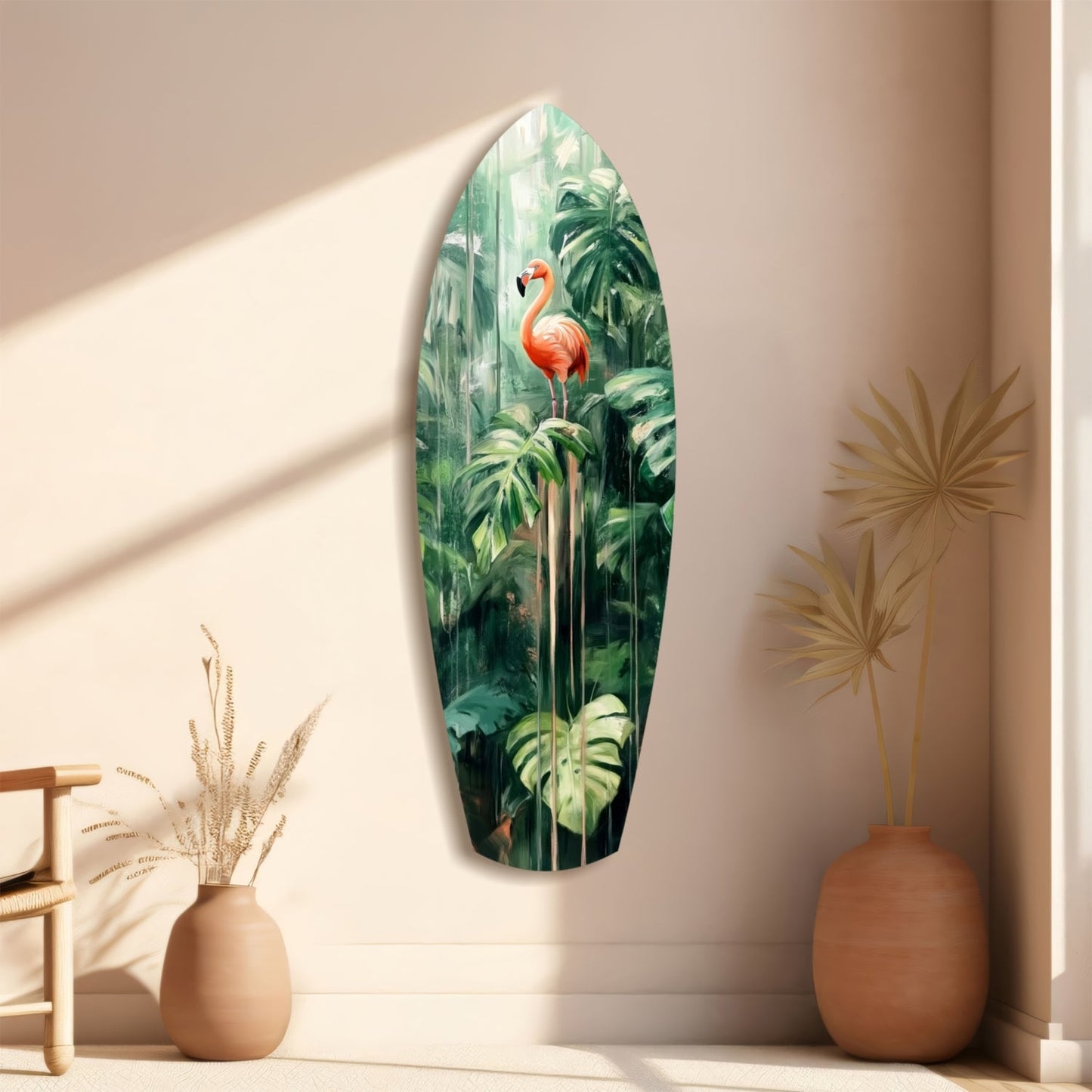 Tropical Flamingo Haven Glass Wall Art