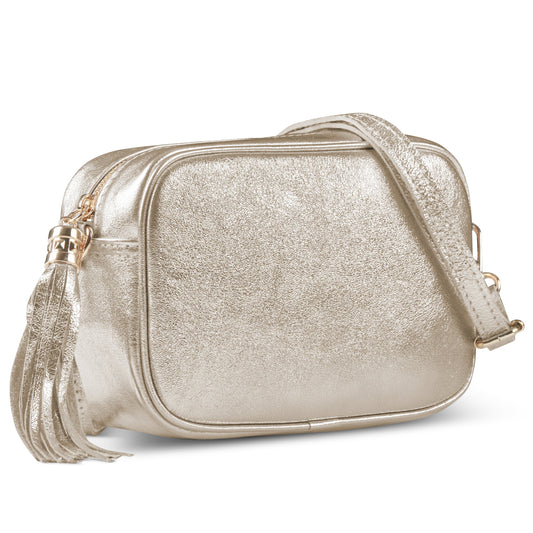 Metallic Suede Leather Crossbody Bag