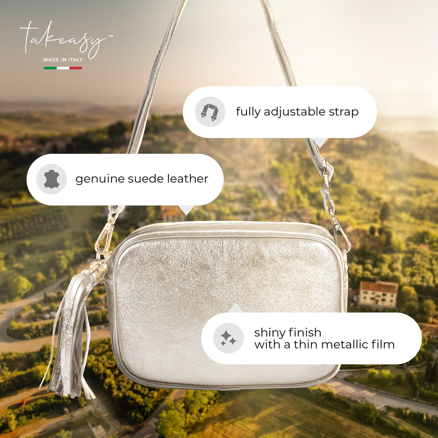 Metallic Suede Leather Crossbody Bag