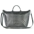 Grid Metallic Suede Leather Top-Handle Bag