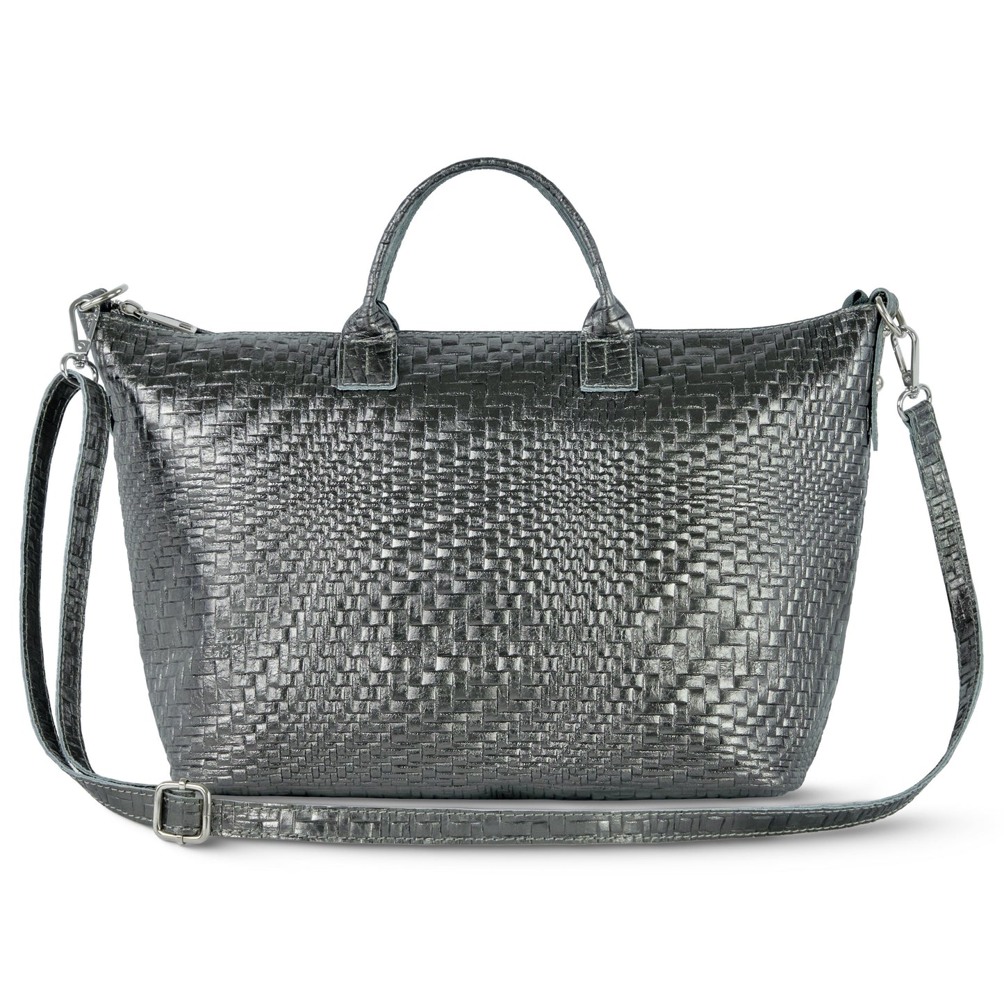 Grid Metallic Suede Leather Top-Handle Bag