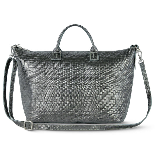 Grid Metallic Suede Leather Top-Handle Bag