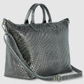 Grid Metallic Suede Leather Top-Handle Bag