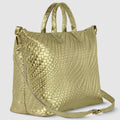 Grid Metallic Suede Leather Top-Handle Bag