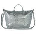 Grid Metallic Suede Leather Top-Handle Bag