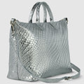 Grid Metallic Suede Leather Top-Handle Bag
