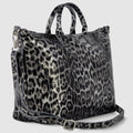 Leopard Metallic Suede Leather Top-Handle Bag