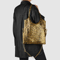 Leopard Metallic Suede Leather Tote Bag