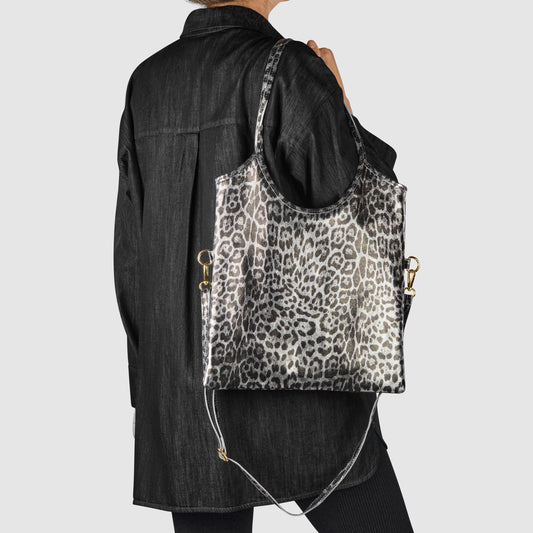 Leopard Metallic Suede Leather Tote Bag