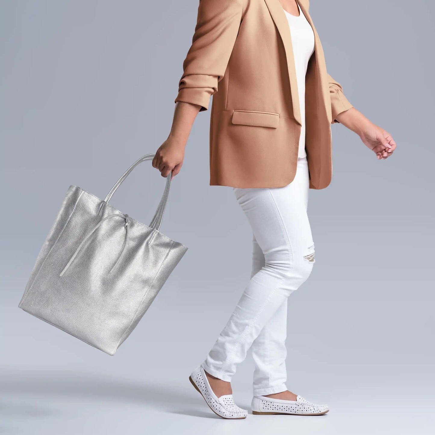 Metallic Calf Leather Tote Bag