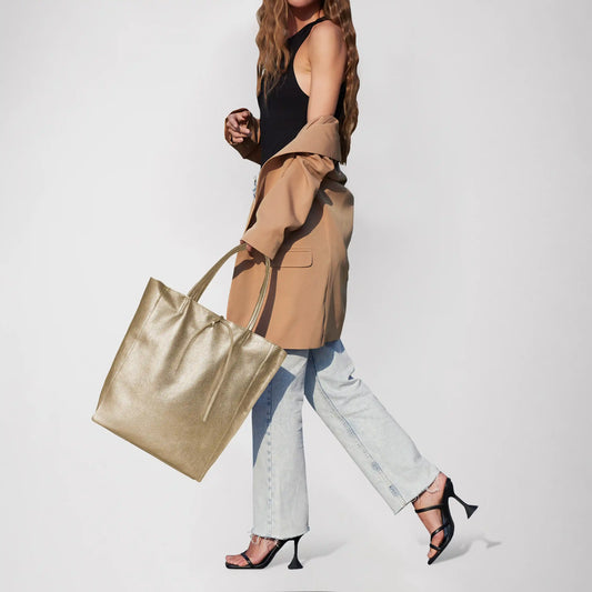 Metallic Calf Leather Tote Bag