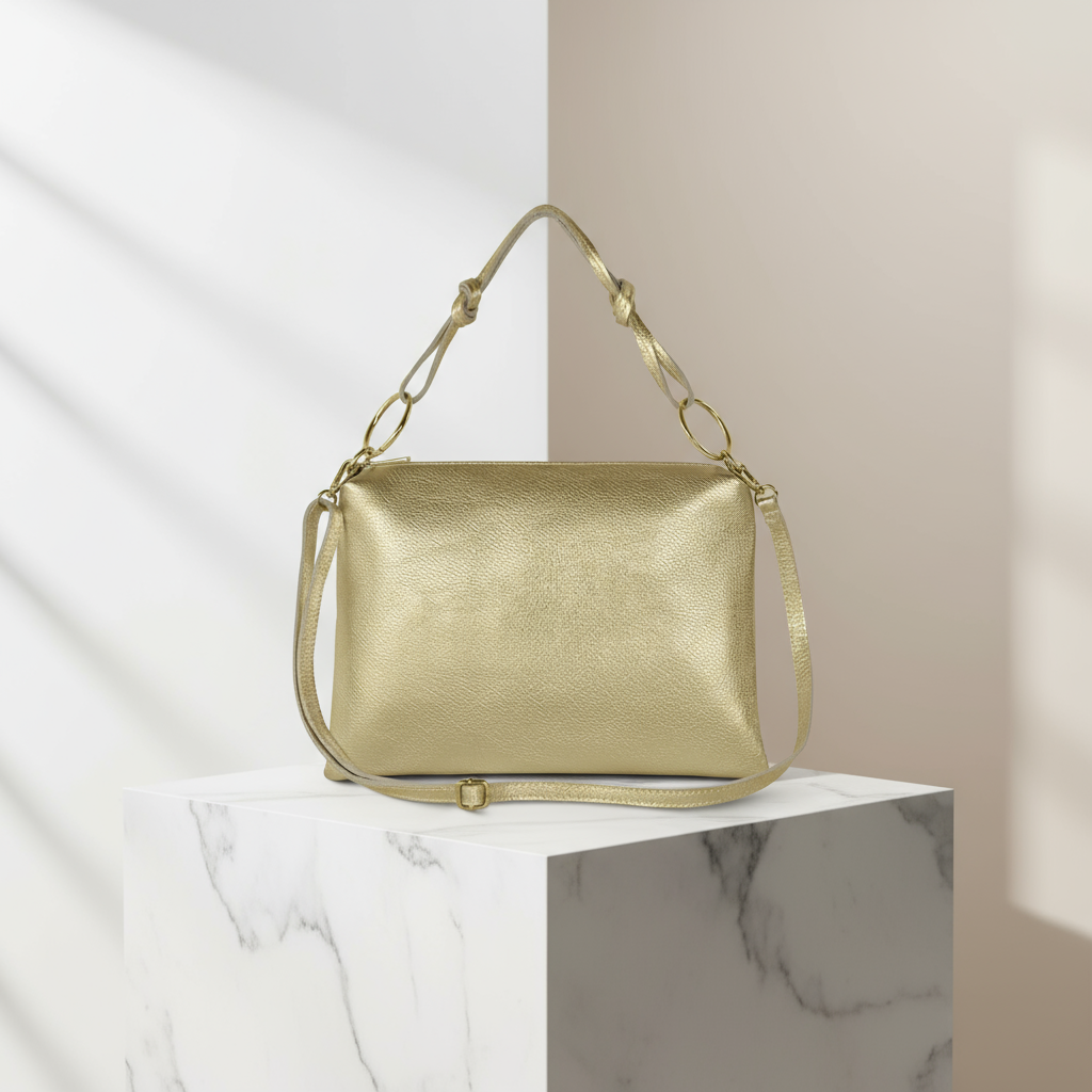 Metallic Calf Leather Shoulder Bag