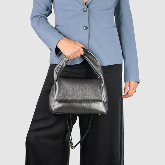 Metallic Calf Leather Top-Handle Bag