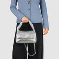 Metallic Calf Leather Top-Handle Bag