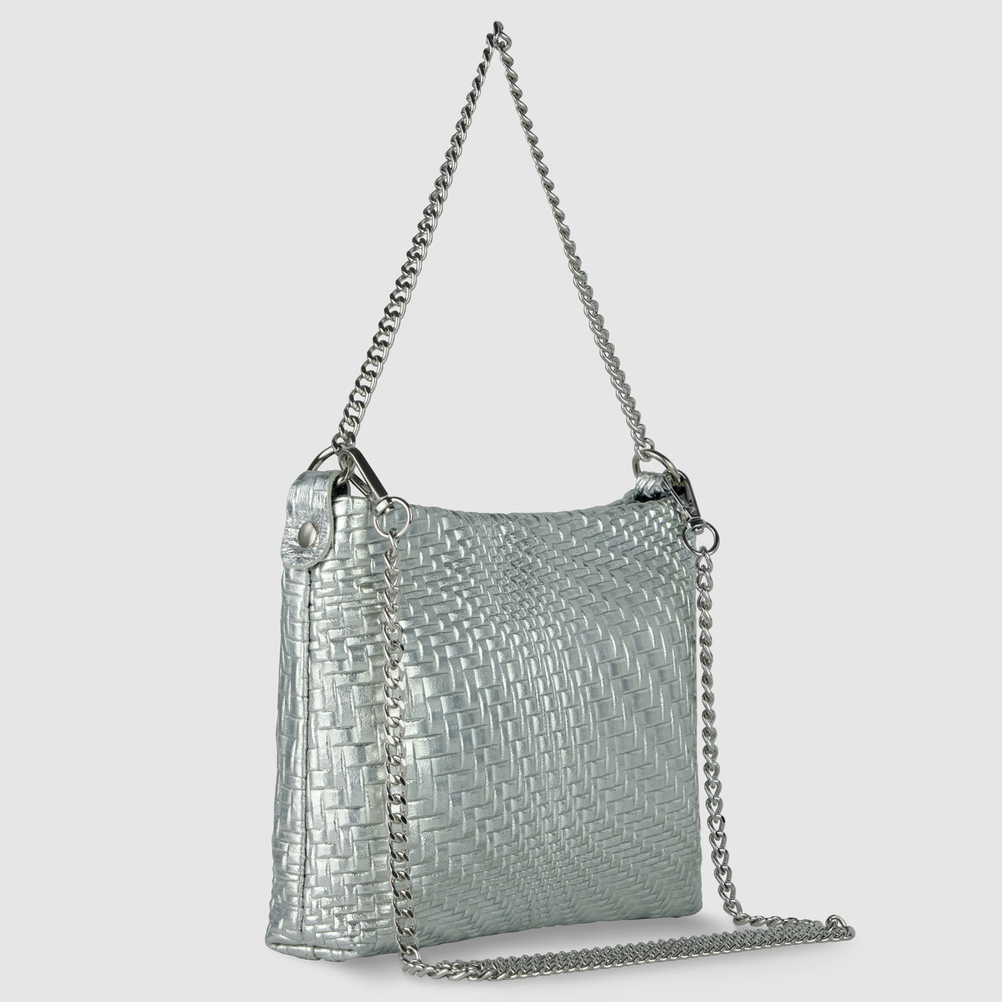 Grid Metallic Suede Leather Crossbody Bag