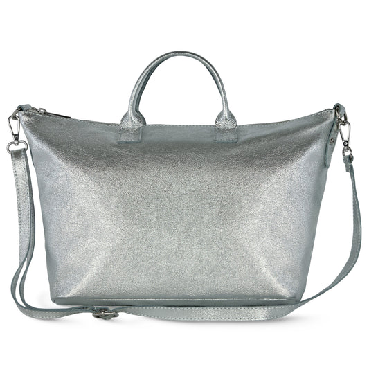 Metallic Suede Leather Top-Handle Bag