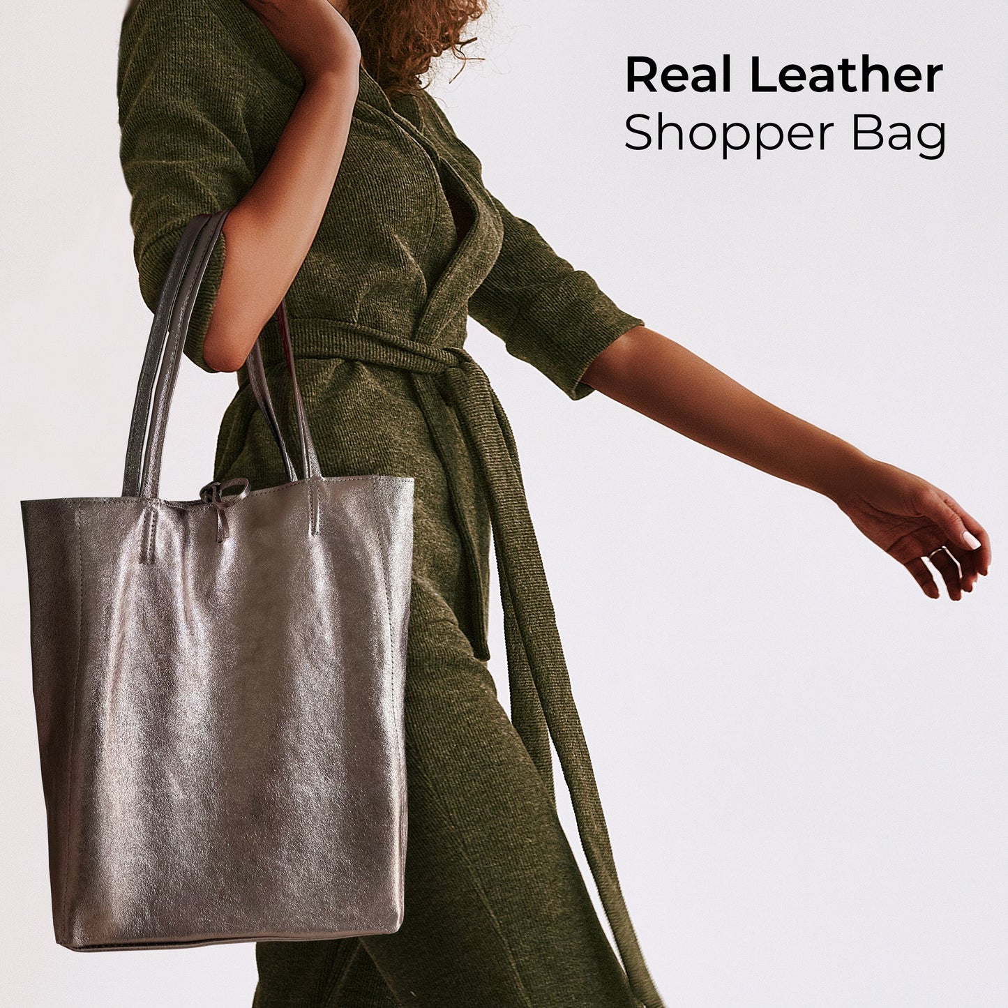 Metallic Suede Leather Tote Bag