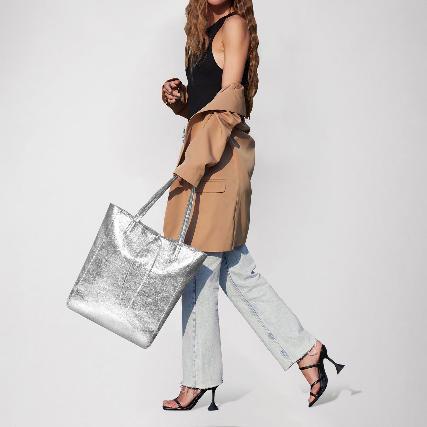 Metallic Suede Leather Tote Bag