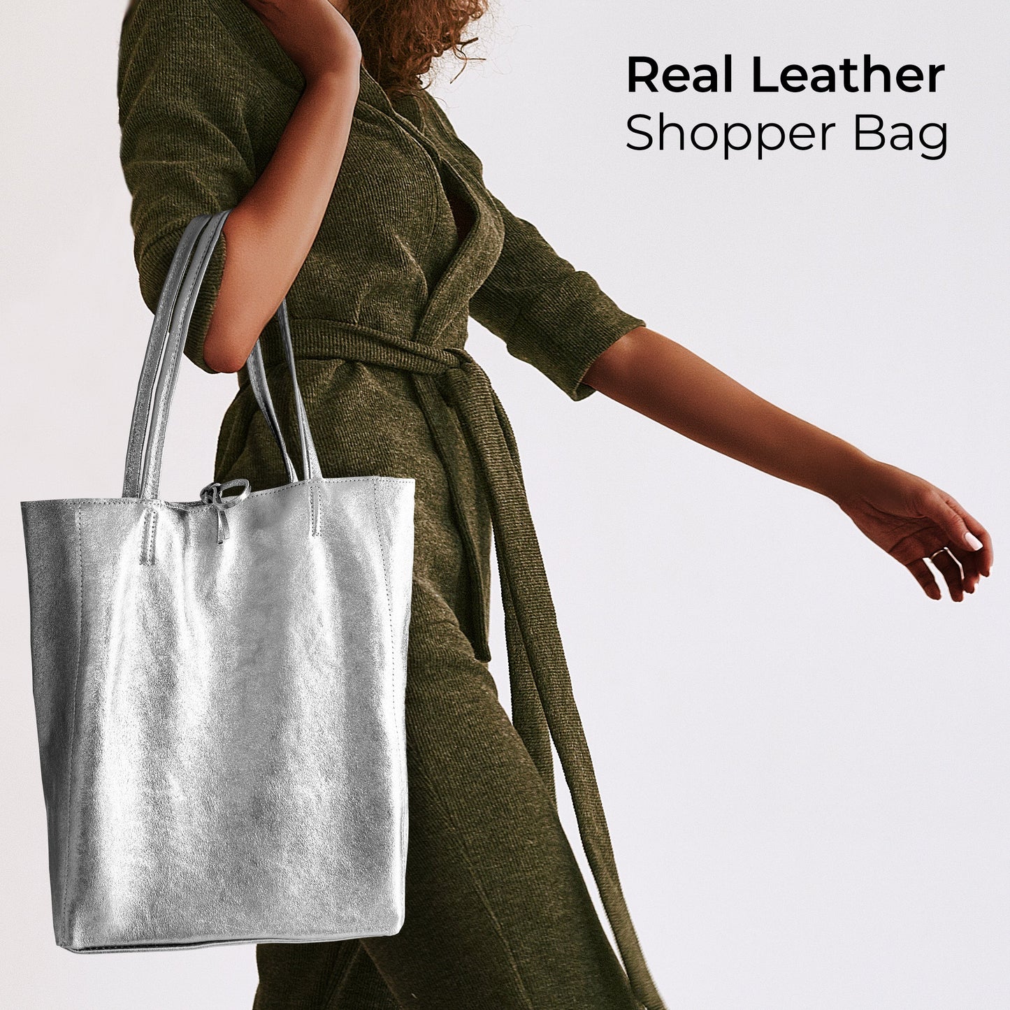 Metallic Suede Leather Tote Bag