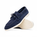16-675-NVY VENICE Italian Sueded Goatskin Boat Shoes, Navy