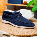 16-675-NVY VENICE Italian Sueded Goatskin Boat Shoes, Navy